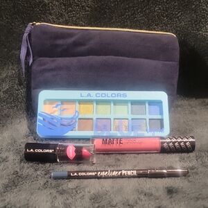 L.A. Colors Makeup Set with Navy Pouch. Eye shadow, liner, lip stick, liquid lip